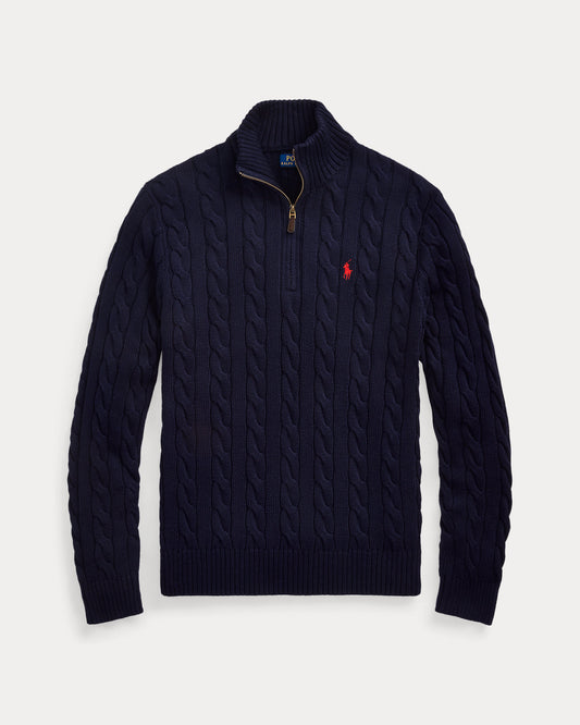 1+1 Gratis Pullover aus Baumwolle mit Zopfmuster und Viertelreißverschluss